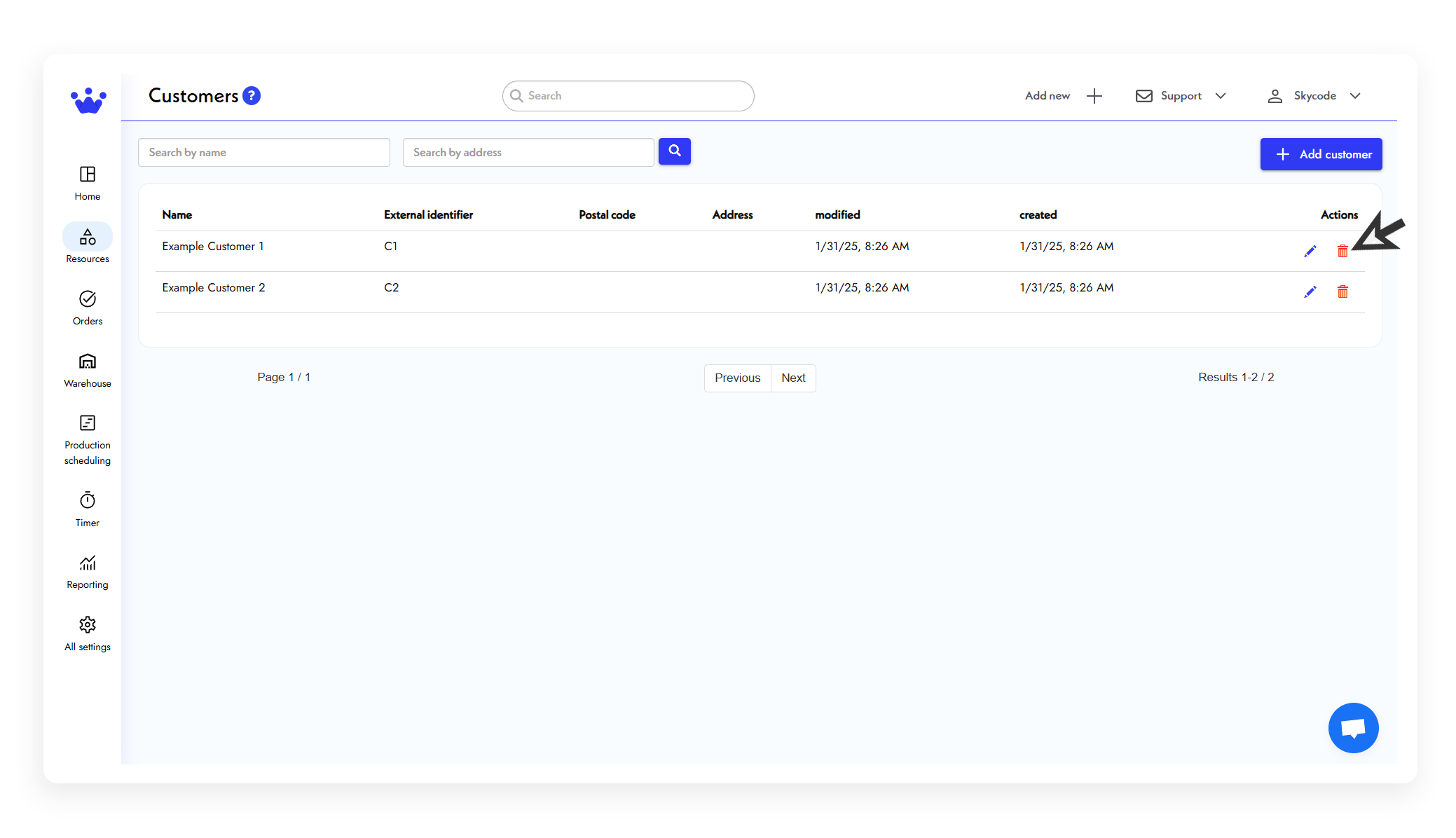 How to delete a Customer – SkyPlanner